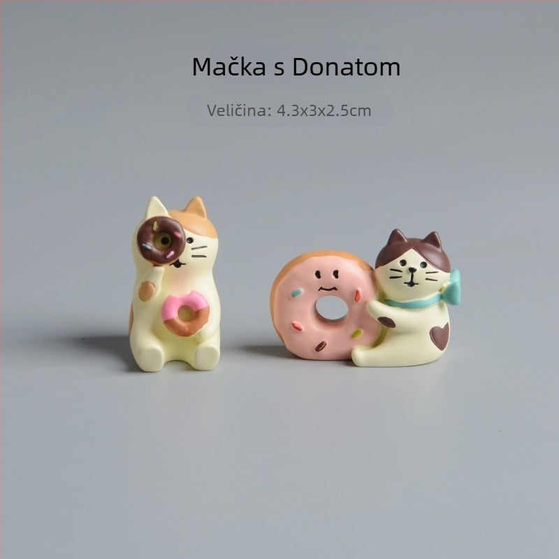 Foto rekvizit: Scena u japanskom stilu od smole s mačkom, krofnom i kavom – rekvizita za fotografije; Materijal: smola; Stil: japanski artikli; Kategorija: smolasti zanati; Poklon spreman