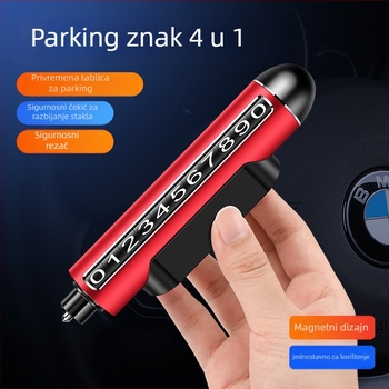 Aluminijski automobilni privremeni znak za parkiranje s pločom broja telefona, model QN-096, dimenzije 14 x 2,5 cm, višenamjenski sigurnosni čekić