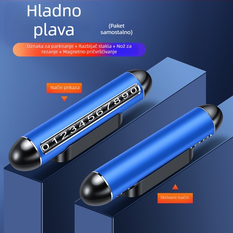 Aluminijski automobilni privremeni znak za parkiranje s pločom broja telefona, model QN-096, dimenzije 14 x 2,5 cm, višenamjenski sigurnosni čekić