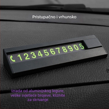 Skrivena aluminijska pločica za parkiranje sa svjetlećim velikim brojevima i karticom s telefonskim brojem za premještanje automobila — mogućnost tiskanja logotipa, model 666