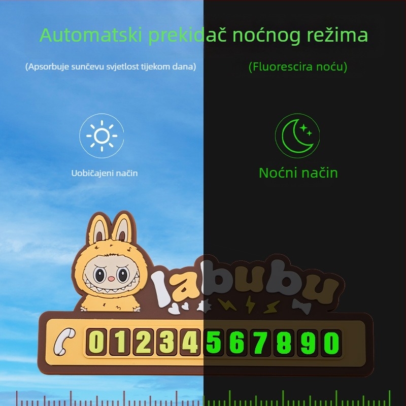 Abubu crtani privremena tablica za parkiranje autom, svijetleći, minimalistički luksuzni stil, materijal: mekani PVC — Brand Little Family