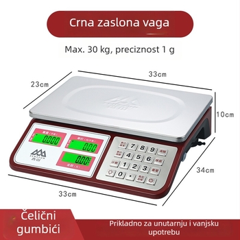 Xiangshan komercijalna stolna vaga, kapacitet 30 kg, elektroničko mjerenje, model JE481/JC481, višefunkcionalna