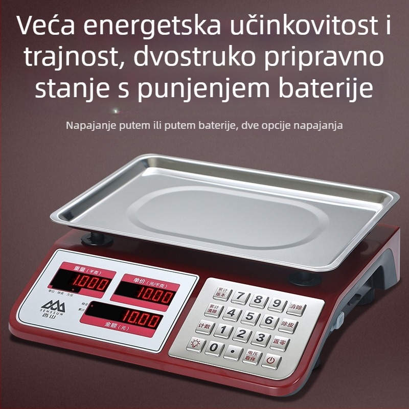 Xiangshan komercijalna stolna vaga, kapacitet 30 kg, elektroničko mjerenje, model JE481/JC481, višefunkcionalna