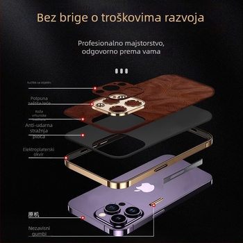 Kućište za iPhone 14 Pro Max, koža, elektroplating, lagani luksuzni stil, odvod topline, otpornost na habanje, zaštita od pada