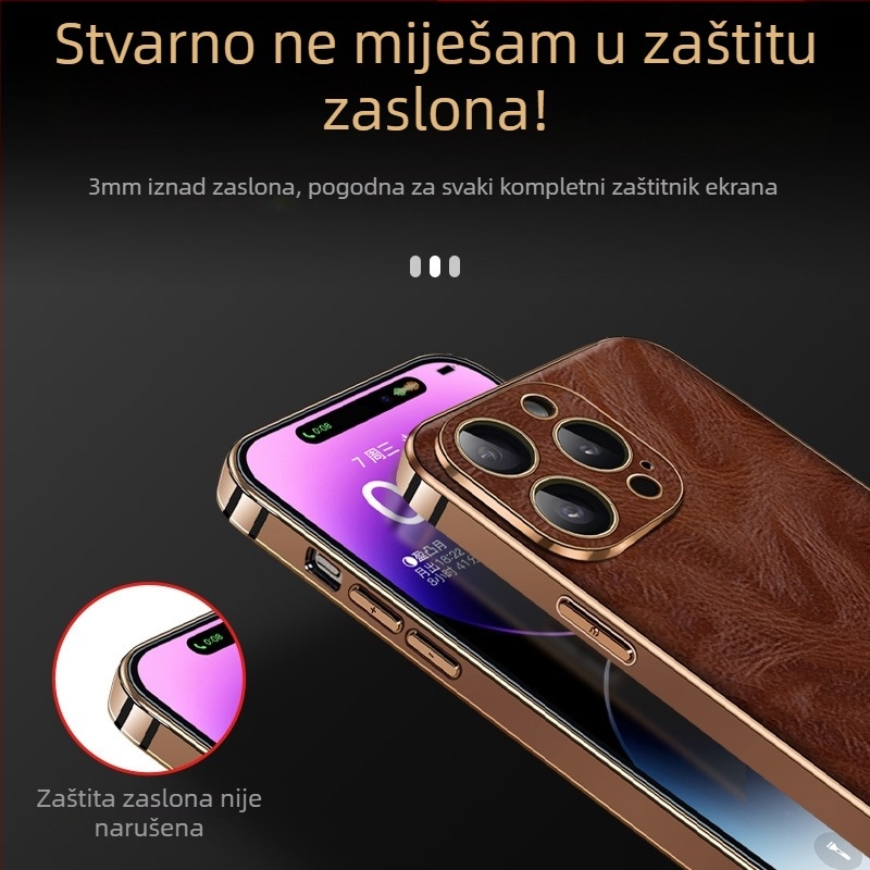 Kućište za iPhone 14 Pro Max, koža, elektroplating, lagani luksuzni stil, odvod topline, otpornost na habanje, zaštita od pada