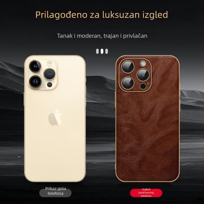 Kućište za iPhone 14 Pro Max, koža, elektroplating, lagani luksuzni stil, odvod topline, otpornost na habanje, zaštita od pada