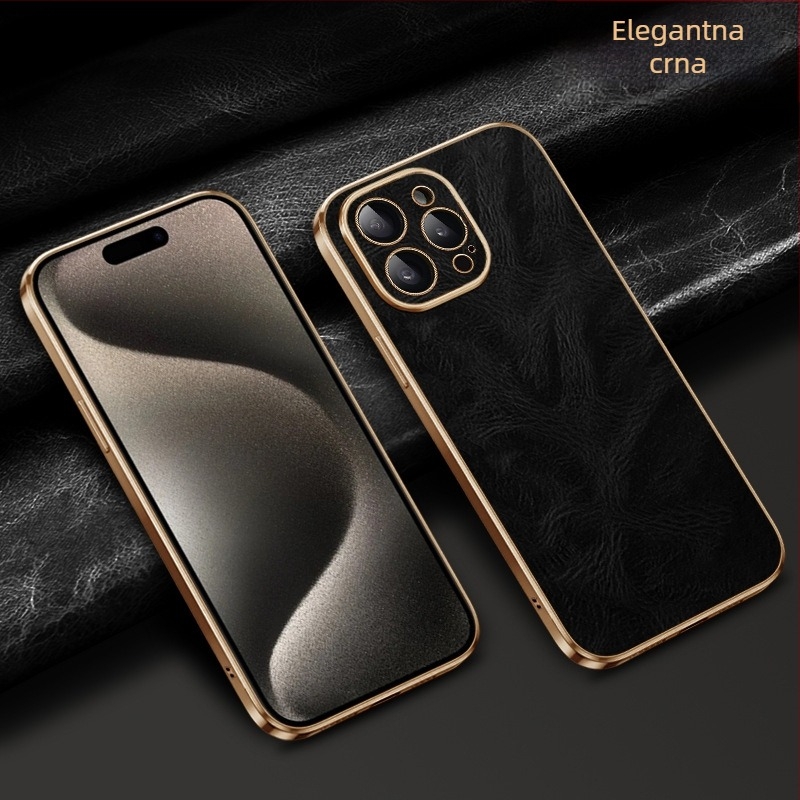 Kućište za iPhone 14 Pro Max, koža, elektroplating, lagani luksuzni stil, odvod topline, otpornost na habanje, zaštita od pada