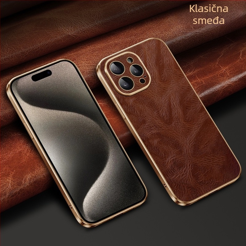 Kućište za iPhone 14 Pro Max, koža, elektroplating, lagani luksuzni stil, odvod topline, otpornost na habanje, zaštita od pada