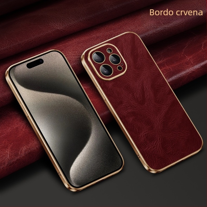 Kućište za iPhone 14 Pro Max, koža, elektroplating, lagani luksuzni stil, odvod topline, otpornost na habanje, zaštita od pada