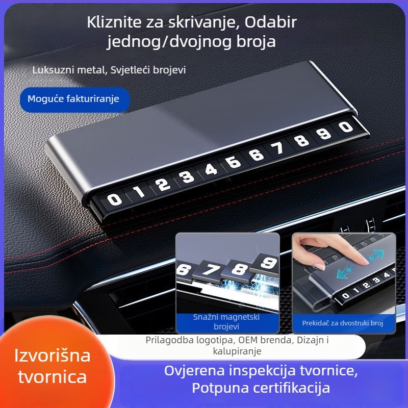 Metalna skrivena privremena pločica za parkiranje automobila, dvostruki broj, model P9, mogućnost prilagodbe logotipa