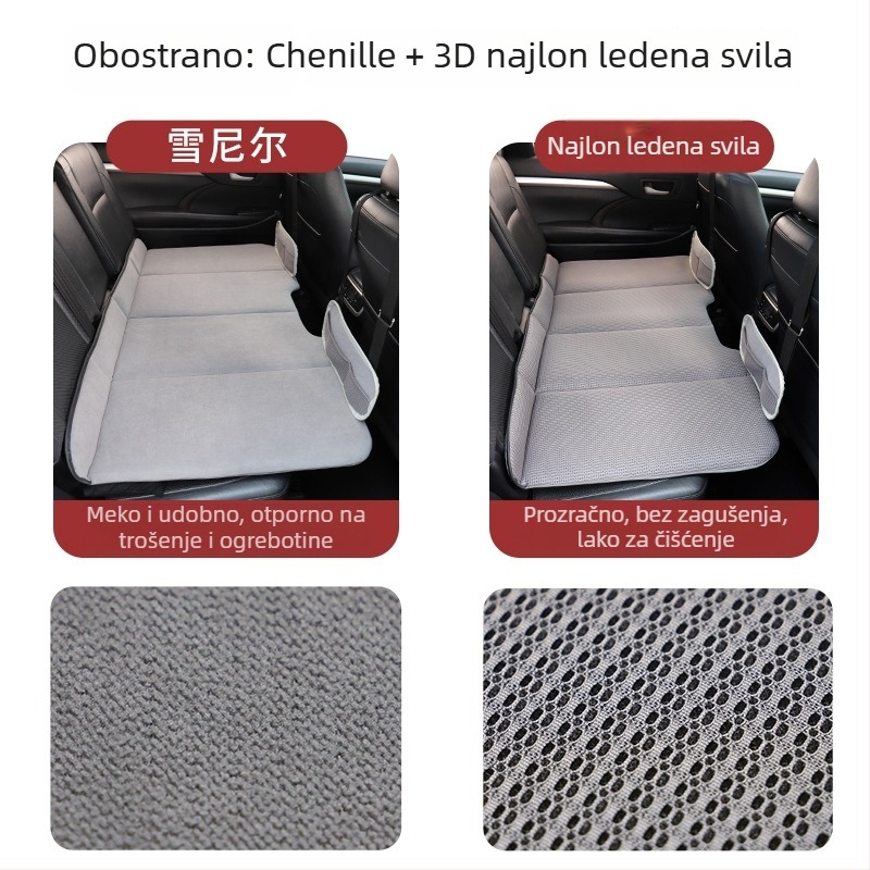 Naduvljiva auto ležaljka – Model ZD-437; Materijal: PVC, vlakna bambusovog ugljena i flocking; Funkcija: auto ležaljka za spavanje; Nosivost: 100 kg; Ručno naduvavanje.