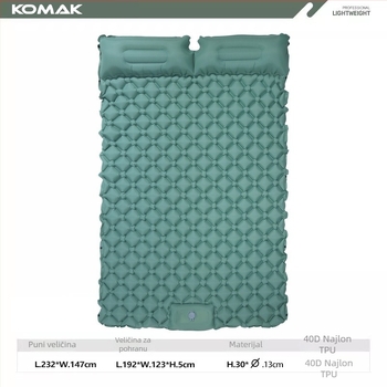 Vanjska dvostruka ultra lagana naddušna spavaća podloga za kampiranje, ALD, 40D najlon TPU, 1,1 kg, napuhivanje stopom