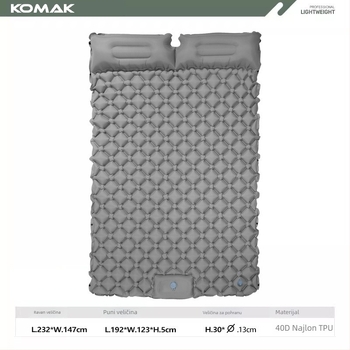 Vanjska dvostruka ultra lagana naddušna spavaća podloga za kampiranje, ALD, 40D najlon TPU, 1,1 kg, napuhivanje stopom