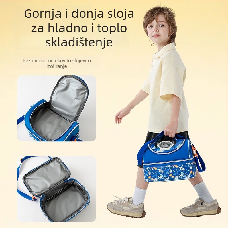 Animirana crossbody izolirana torba za ručak za osnovnoškolce – Oxford plat, podstava od poliestera, vodootporna i izolirana, unisex, jesen 2025