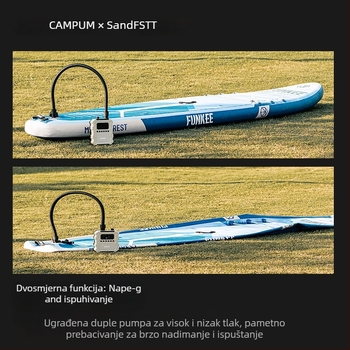 Campum 12V električna pumpa s dvostrukim cilindrom za nafukivne čamce, paddleboardove i zračne jastuke – protok 70 L/min, 120 W, digitalni zaslon