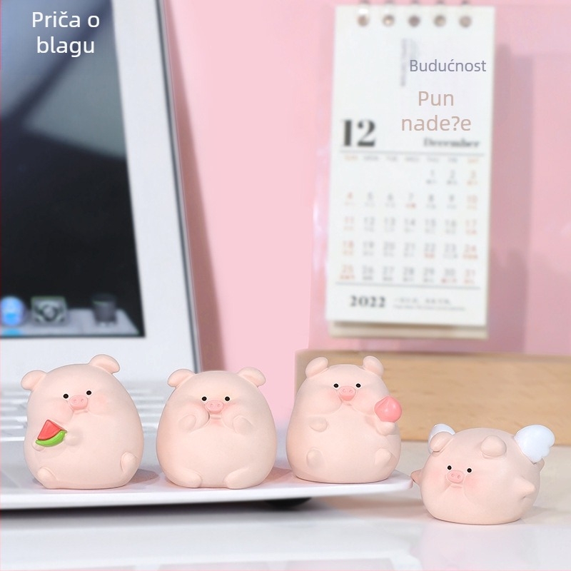 Mini desktop dekor Pig You Happy Duck — crtani skulptura od smole, IP licencija