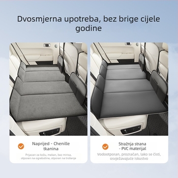 Zadnji madrac za spavanje u automobilu — sklopivi, univerzalni; PVC i Snowny velvet materijali; nosivost 325 kg; bez napuhavanja