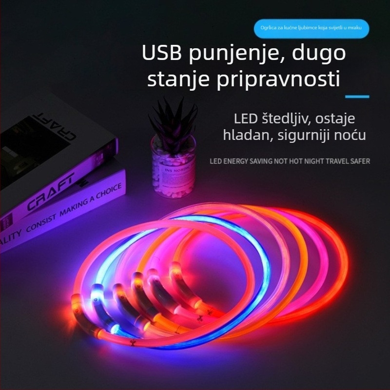 LED ogrlica za pse s PVC optičkim vlaknom, USB punjenje
