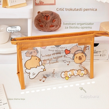 Trojkutni neseser za olovke, vodootporan i proziran PVC, MOKA, korejskog stila