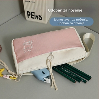 Pernica s mačićem u šivanom uzorku, minimalistički dizajn, velika kapacitet, nišna školska potreba, kutija za olovke, visoka estetika