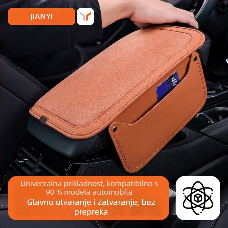 Auto jastučić za naslon za ruku s izvezenim suede materijalom i džepom za pohranu (Materijal: Suede; Kompatibilnost: BYD, VW, Toyota, Geely, Wuling; Za sve sezone)