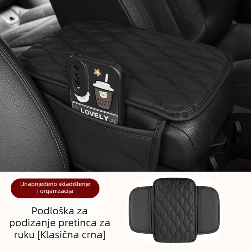 Kožni podložak za kutiju naslona automobila s višenamjenskim pretincom za pohranu, univerzalna kompatibilnost, mogućnost prilagodbe