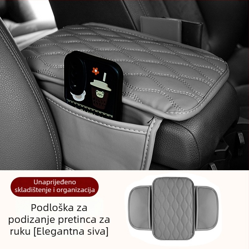 Kožni podložak za kutiju naslona automobila s višenamjenskim pretincom za pohranu, univerzalna kompatibilnost, mogućnost prilagodbe