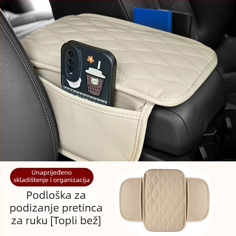 Kožni podložak za kutiju naslona automobila s višenamjenskim pretincom za pohranu, univerzalna kompatibilnost, mogućnost prilagodbe