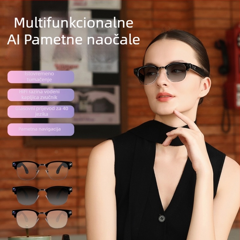 Pametne naočale s AI kamerom, metalna polu-ramu, MG03, 16GB memorija, 220mAh baterija, domet 10m