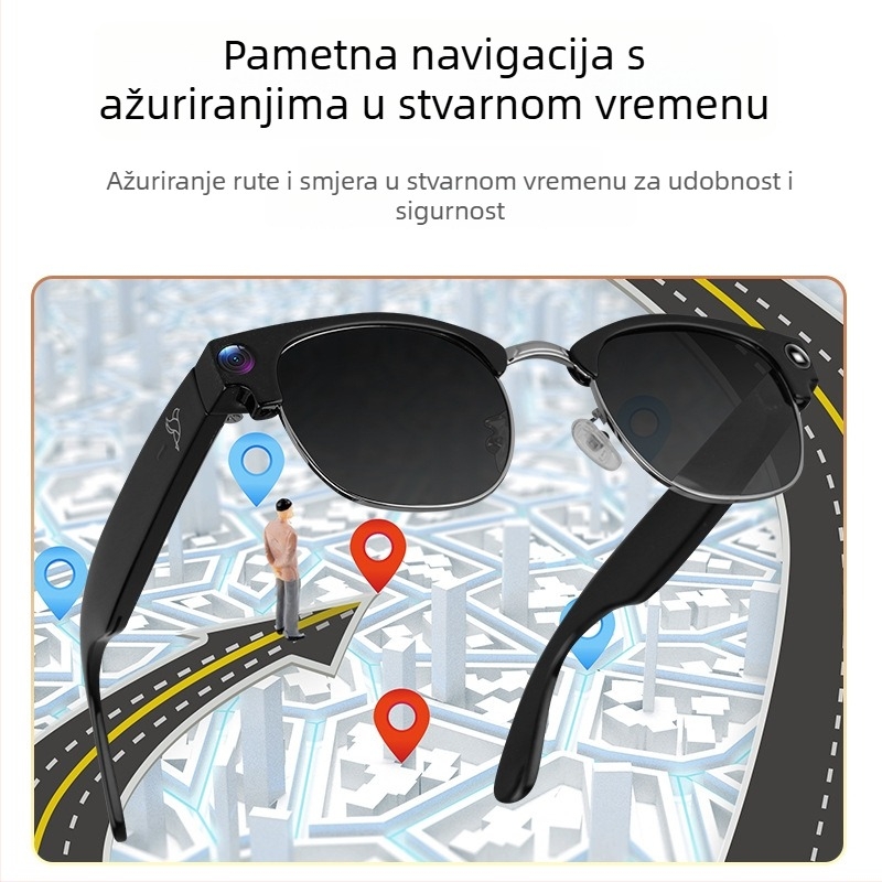 Pametne naočale s AI kamerom, metalna polu-ramu, MG03, 16GB memorija, 220mAh baterija, domet 10m