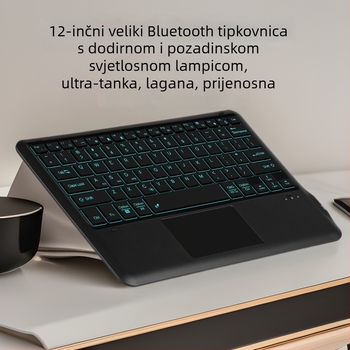 Bežična Bluetooth tipkovnica s pozadinskim osvjetljenjem i dodirnim upravljanjem, ergonomski dizajn, model 1201, težina 0,3 kg