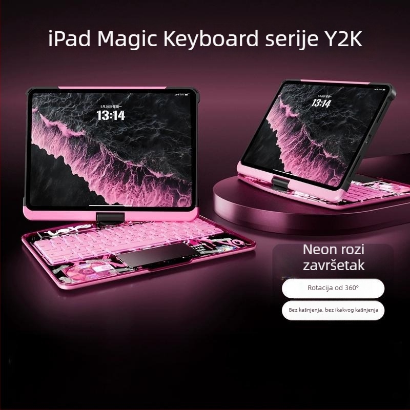 Ifacemall laserski gravirana Magic Keyboard za iPad Bluetooth Air 7 tablet, 10.11 generacije, sedmobojno pozadinsko osvjetljenje
