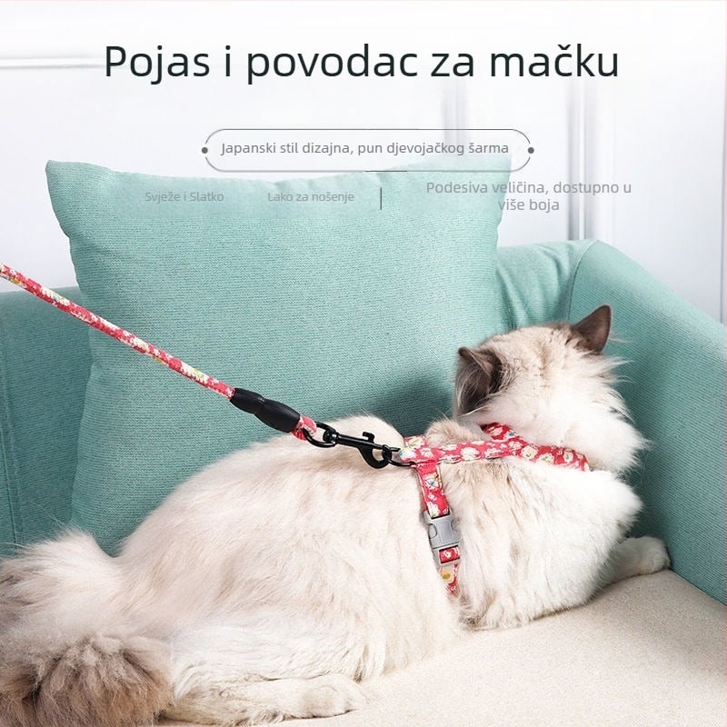 Prilagodljiv mačji kaiš s remenom – sprječava bijeg, za mačke i mačiće