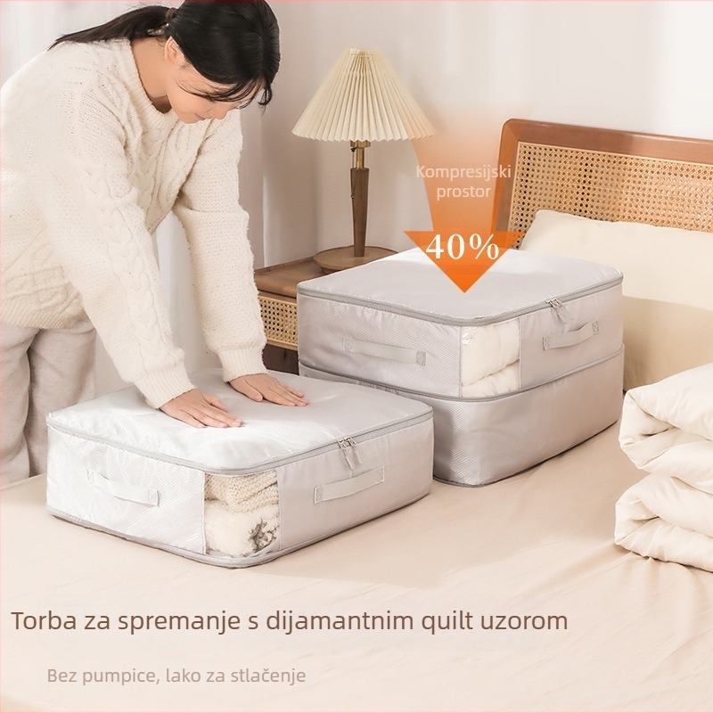 Torba za skladištenje jorgana s dijamantnim prozorom - najlon, kubni oblik, bez montaže, za skladištenje jorgana i odjeće u spavaćoj sobi