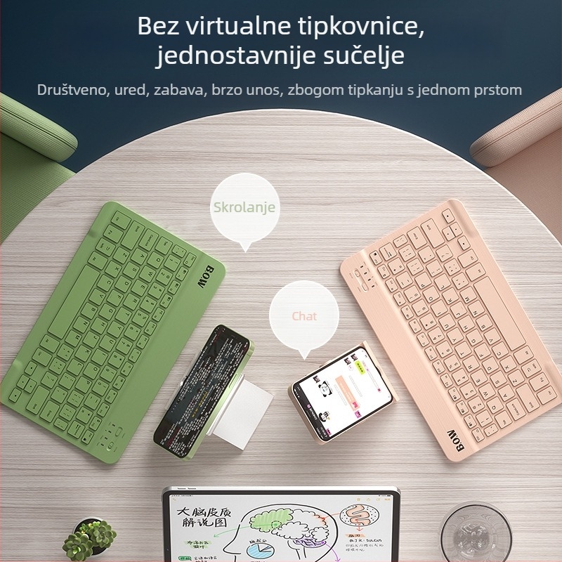 Bežična Bluetooth tipkovnica s punjivim baterijama, univerzalna kompatibilnost, do 87 tipki, ABS materijal, bez pozadinskog osvjetljenja.
