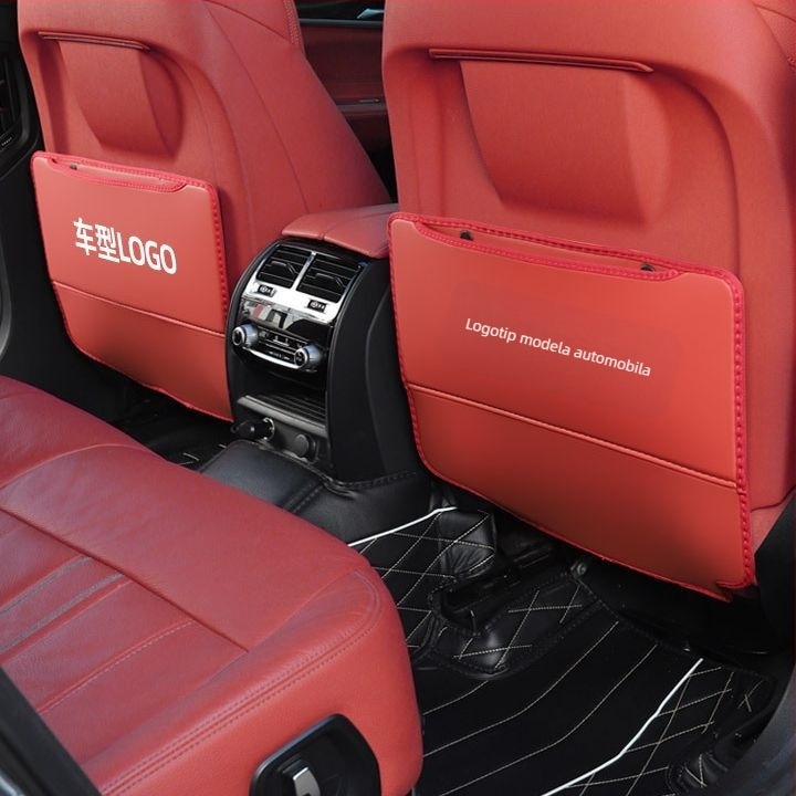 Mingshang Kožni zaštitnik stražnje naslone sjedala, zaštita od ogrebotina i udaraca, univerzalno za sve sezone, uzorak s logom automobila, punjenje spužvom