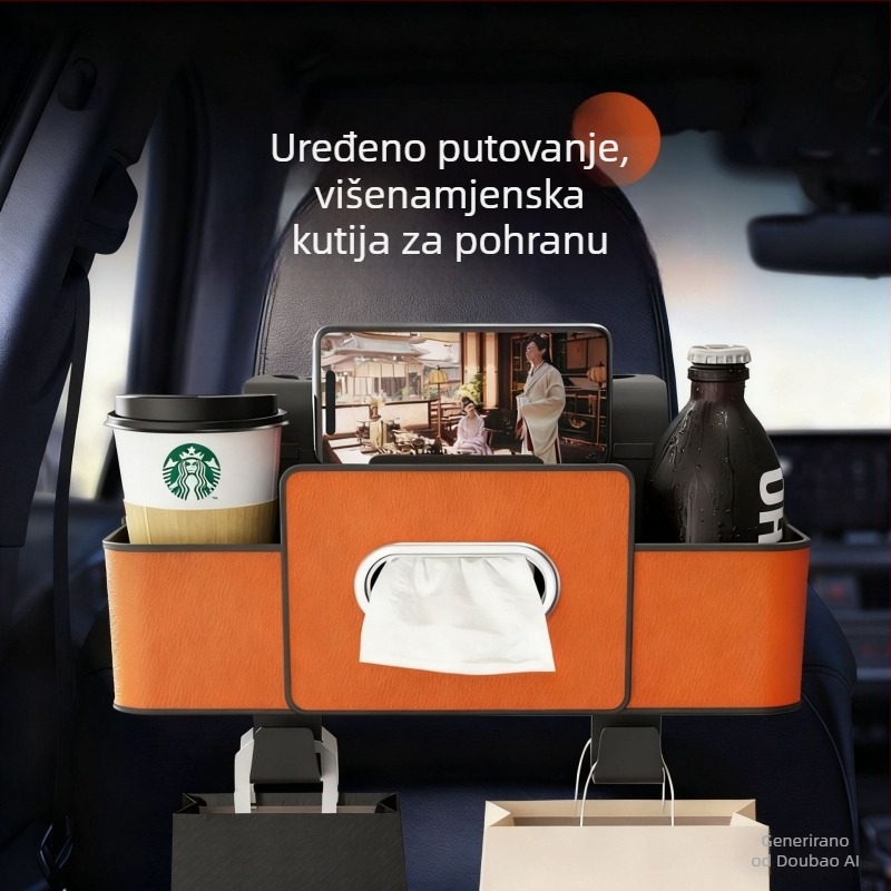 Držač maramica za stražnje sjedalo automobila — kožni, viseći okvir za pohranu i držač za čaše — univerzalna kompatibilnost, prilagodljivo, mogućnost ispisa loga