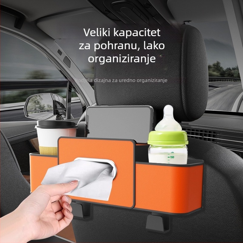 Držač maramica za stražnje sjedalo automobila — kožni, viseći okvir za pohranu i držač za čaše — univerzalna kompatibilnost, prilagodljivo, mogućnost ispisa loga