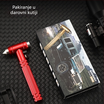Sodao automobilski hitni čekić — aluminijsko kućište, vrh od volframskog čelika, težina 208 g, prijenosno i višestruko namjenski