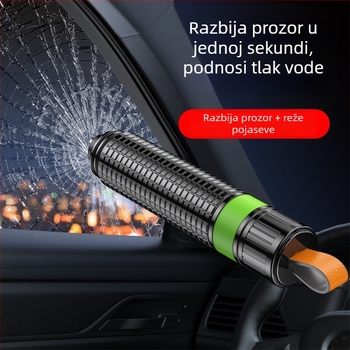 Automobilski čekić za razbijanje prozora, 2-u-1 s rezačem, aluminijska legura + ABS, svjetleći
