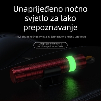 Automobilski čekić za razbijanje prozora, 2-u-1 s rezačem, aluminijska legura + ABS, svjetleći