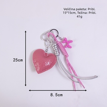 Kožni privjesak za torbu u stilu Miu, sjajno plisirano srce boje breskve, DIY prilagođeni privjesak za futrolu telefona.