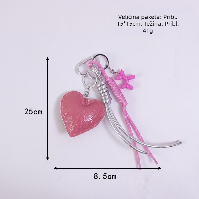Kožni privjesak za torbu u stilu Miu, sjajno plisirano srce boje breskve, DIY prilagođeni privjesak za futrolu telefona.