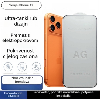 Kaljeno staklo za zaštitu prednje stranice iPhone 17 Pro – ultra tanki rubovi, mat završna obrada, HD jasnoća, otpornost na otiske prstiju, potpuno pokriće