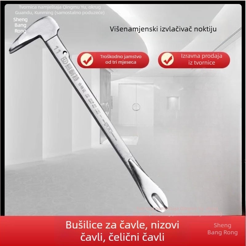 Heksagonalni štap od karbonskog čelika – višenamjenski alat za vađenje noktiju, s čekićem