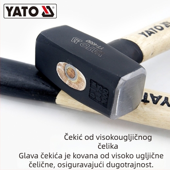 Yato Sigurno građevinsko čekić – Teški čekić za zidanje s drvenom drškom, glava od visokougljičnog čelika, kvadratna glava, otporan na eksplozije i udare