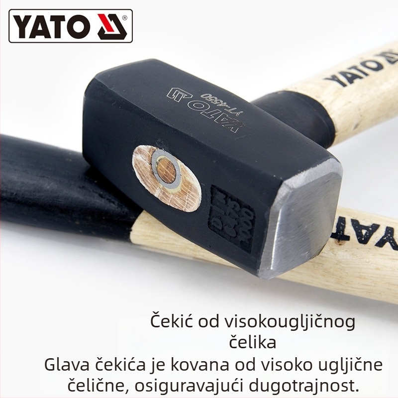 Yato Sigurno građevinsko čekić – Teški čekić za zidanje s drvenom drškom, glava od visokougljičnog čelika, kvadratna glava, otporan na eksplozije i udare