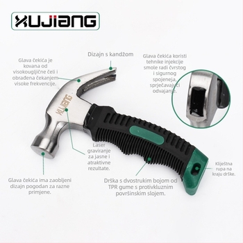 Xujiang mini čekić s kandžom – višenamjenski alat s glavom od 45# čelika i ručkom premazanom ljepilom