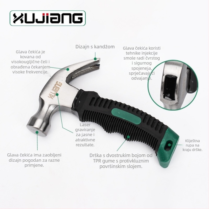 Xujiang mini čekić s kandžom – višenamjenski alat s glavom od 45# čelika i ručkom premazanom ljepilom