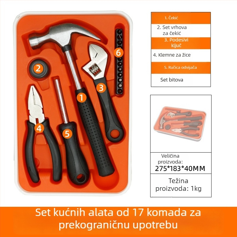 Set alata za kućanstvo, 15-dijelni, čelik krom-vanadij, višenamjenski za kućne popravke